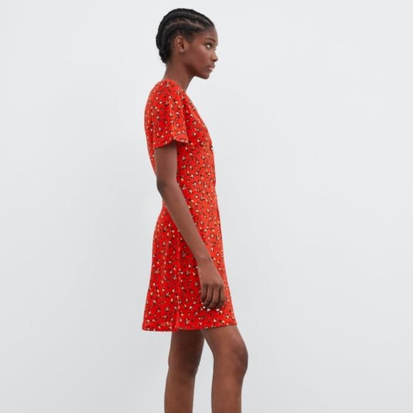 Zara red floral mini dress M - Picture 2 of 8